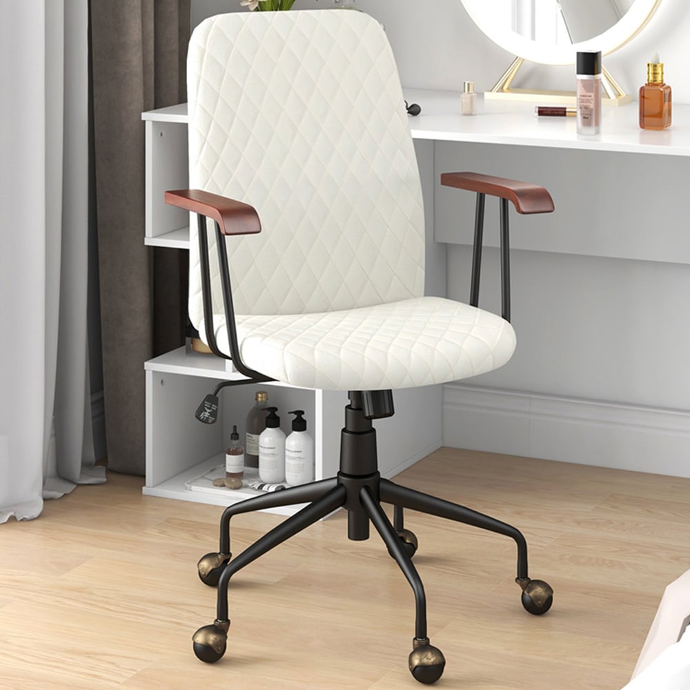 Costway Beige Velvet Adjustable Rocking Office Chair Image 1