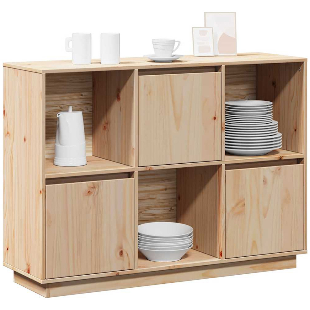 vidaXL 3 Door 3 Shelf Natural Solid Pine Wood Wide Sideboard Image 4