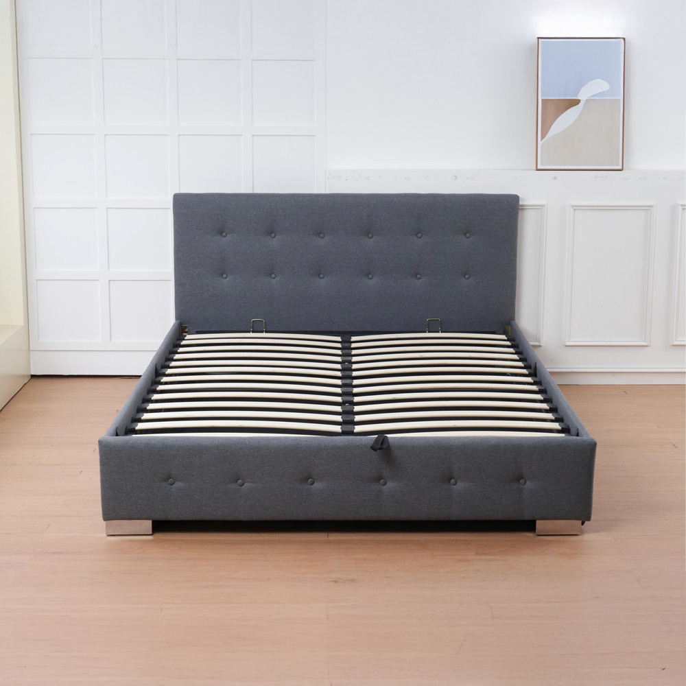 Indoor Living The Oslo King Size Grey Linen Gas Lift Ottoman Bed Frame with Tufted Headboard Image 3