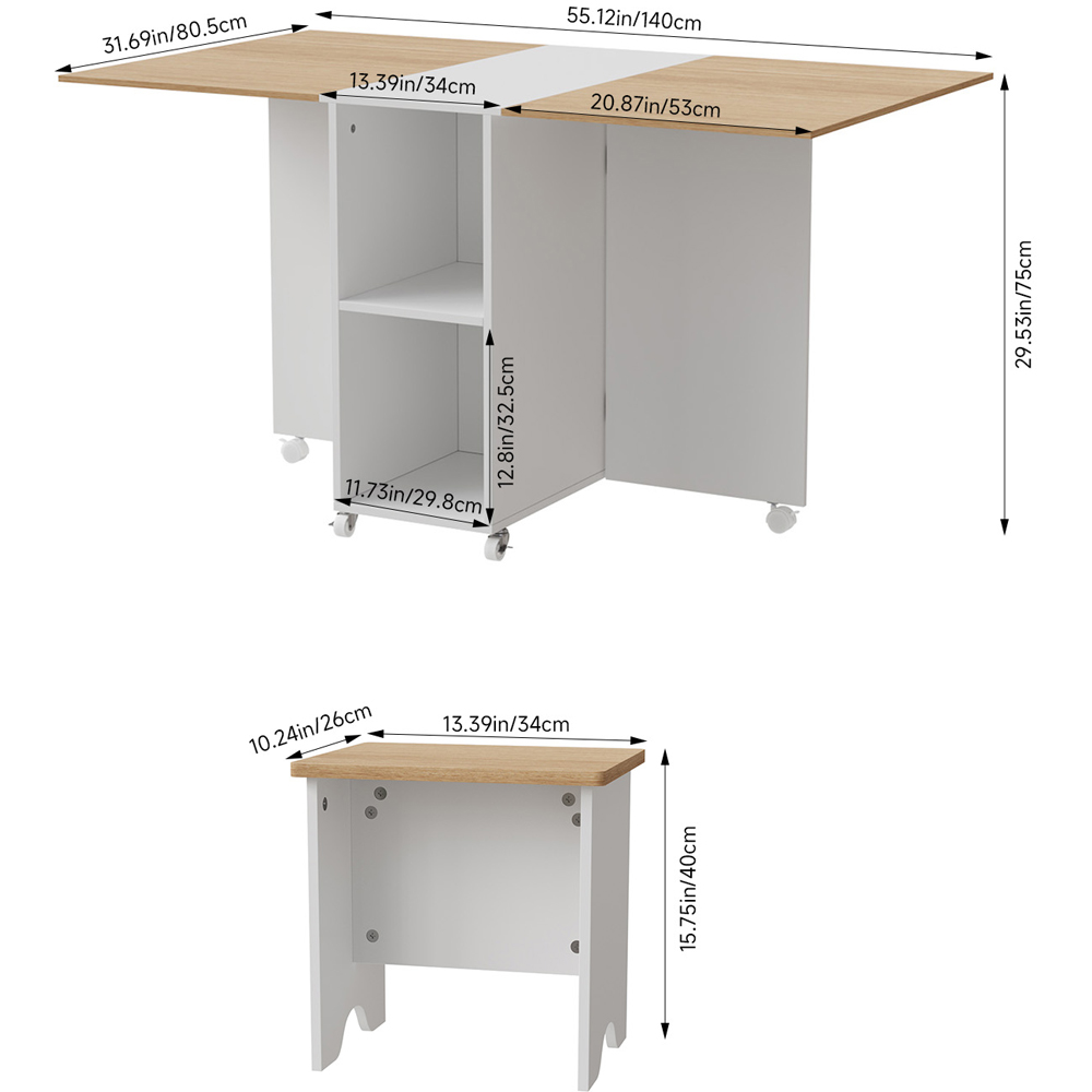 Living and Home 4 Seater Drop-Leaf Table Dining Set White and Light Wood Image 9