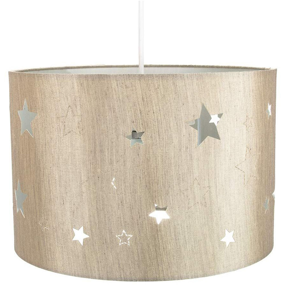 Happy Homewares Contemporary Beige Linen Laser Cut Stars Children Pendant Shade Image 1