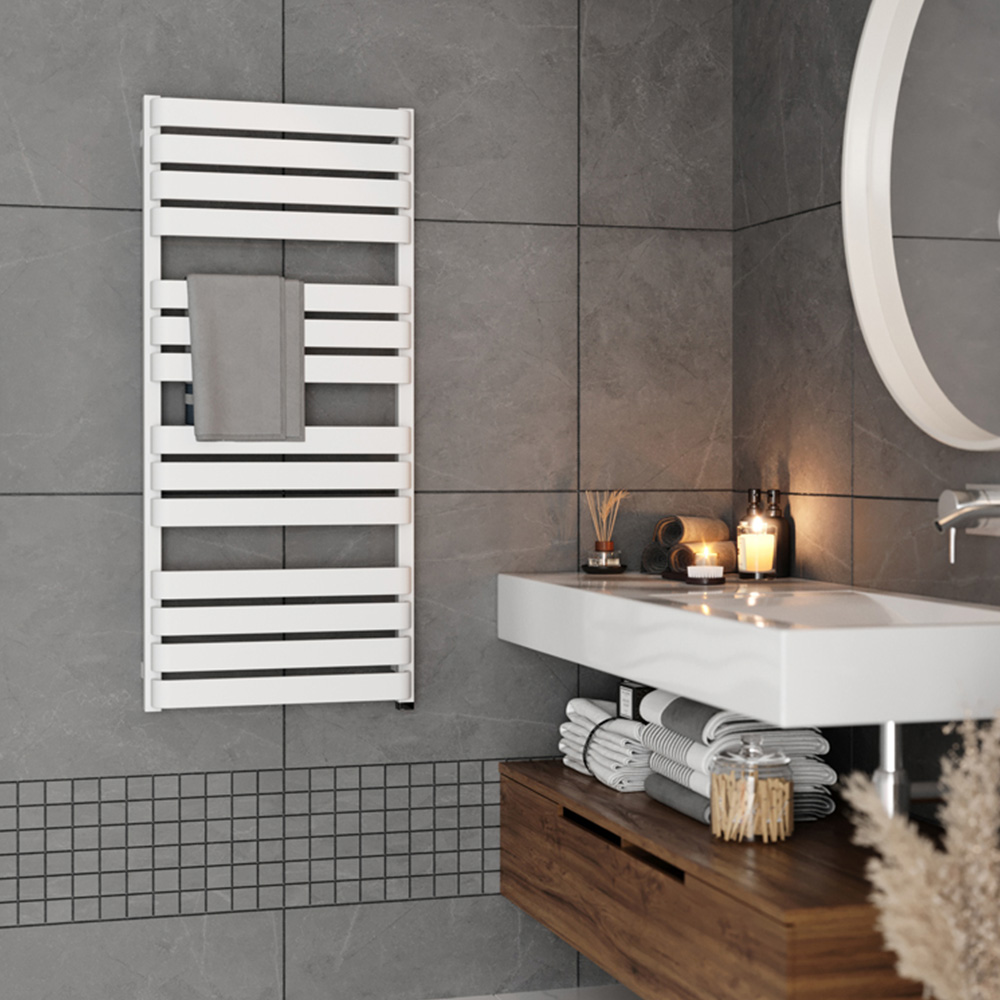Terma Warp T One Soft Matt White Electric Towel Rail 1110 x 500mm Image 2