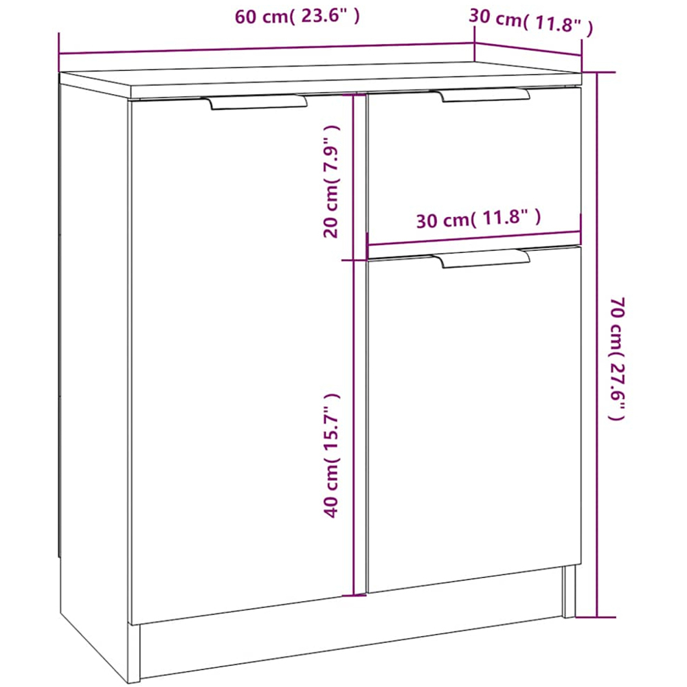 vidaXL 2 Door Single Drawer White Sideboard Image 9