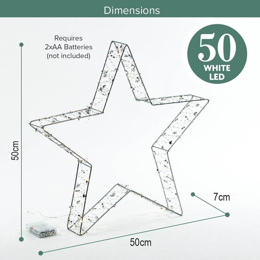 The Christmas Workshop 50 Warm White LED Light Up Metal Star Decoration with Reflective Beads 1.6ft Image 9