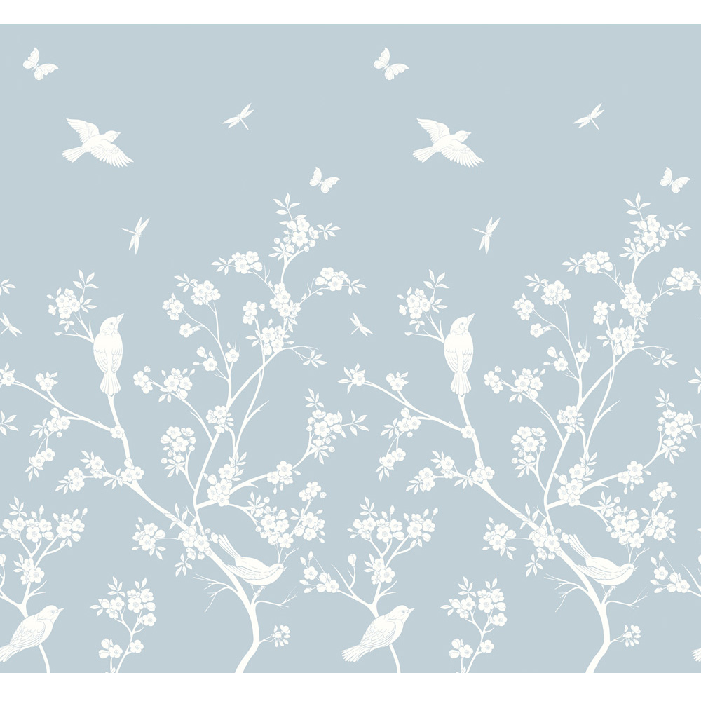Origin Murals Repeatable Blossom Trail Wedgewood Blue 3 Drop Wall Mural Image 2