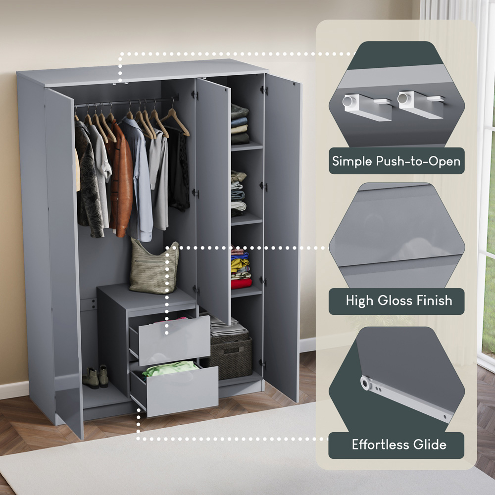 VIDA DESIGNS Glinton 3 Door 2 Drawer Grey Wardrobe Image 8