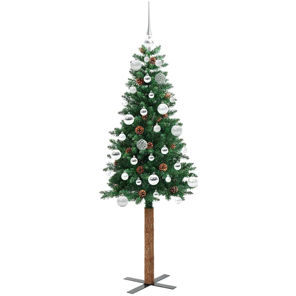 vidaXL Green Artificial Christmas Tree with Pinecones LEDs Silver Decoration Ornaments 5ft Image 4