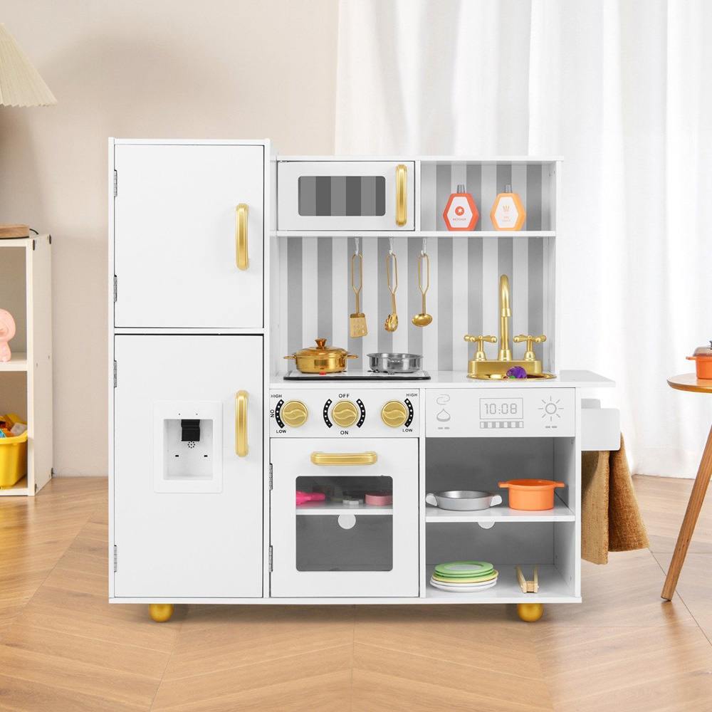 Costway Kids Golden Kitchen Play Set with Oven Real Sounds and Lights Image 2