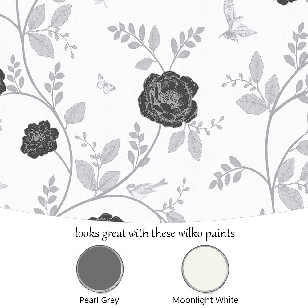 Wilko Rosanna Floral Black and White Wallpaper Image 4