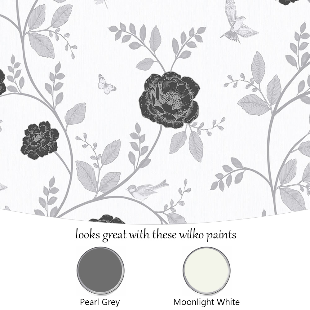 Wilko Rosanna Floral Black and White Wallpaper Wilko