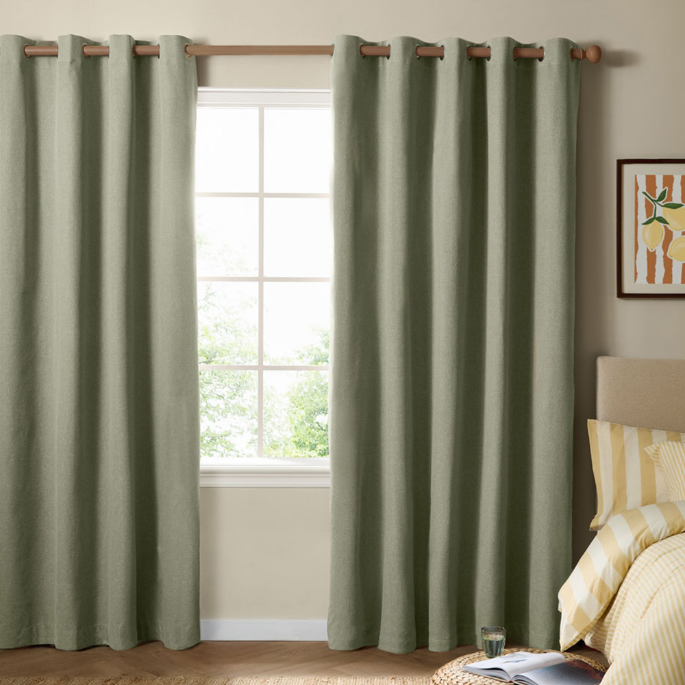 Furn The Ultimate Sage Textured Woven Blackout Eyelet Curtains 117 x 183cm Image 1