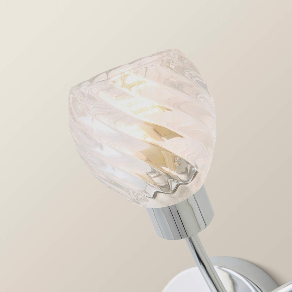 ValueLights Reyka Swirl Glass Shade Chrome 2 Way Wall Light with Bulbs 2 Pack Image 4