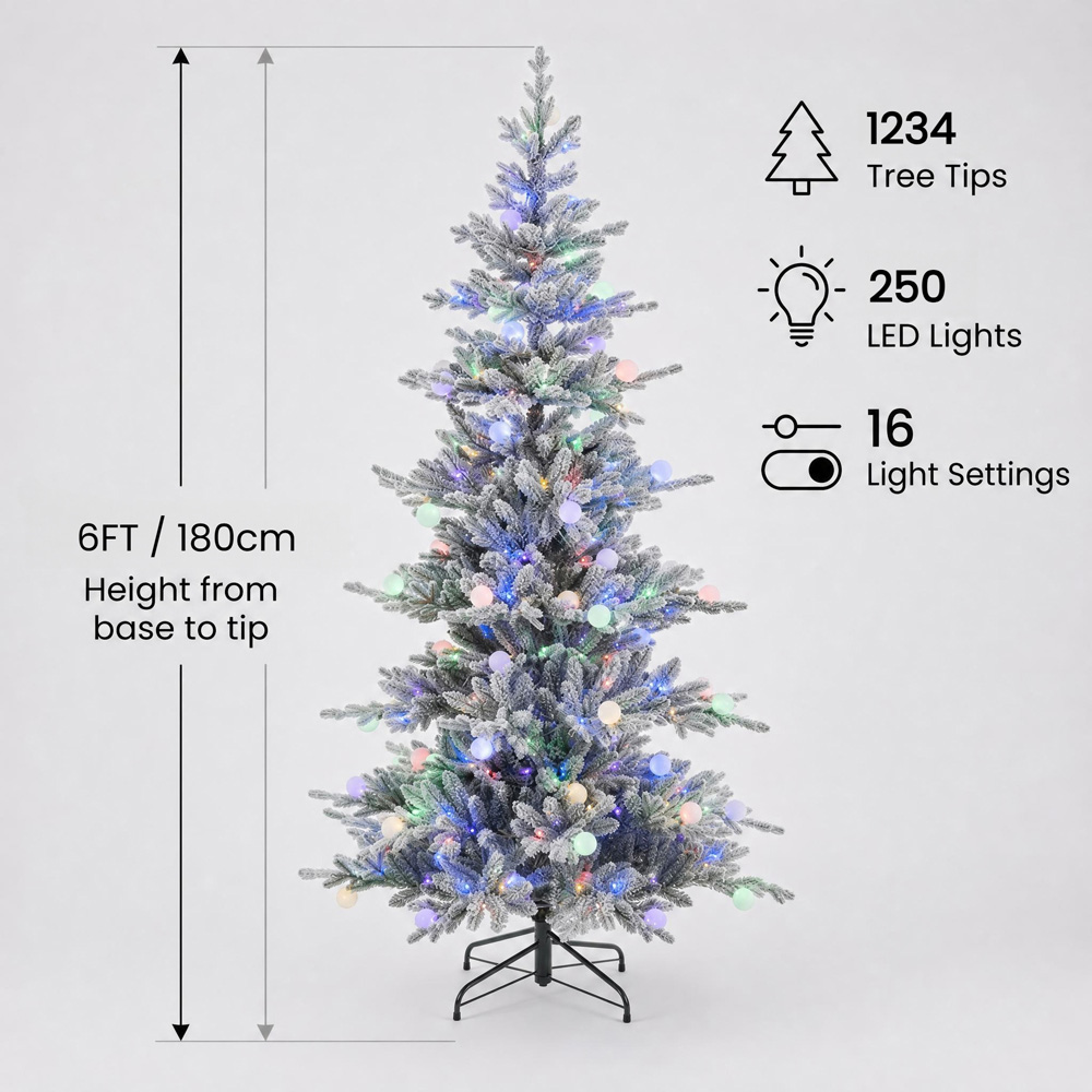 Festive Christmas Aurora Multicolour Pre-Lit Winter Glow Flocked Artificial Xmas Tree 6ft Image 7