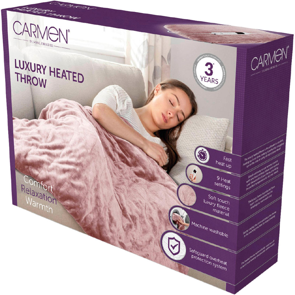Carmen Pink Fleece Electric Heated Throw Over Blanket 160 x 130cm Image 2