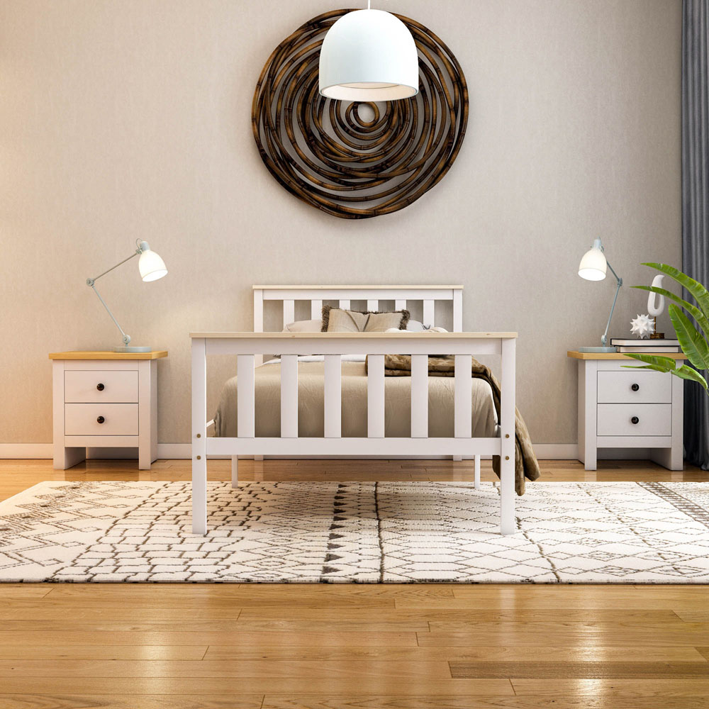 Vida Designs Milan Single White and Pine High Foot Wooden Bed Frame Image 7