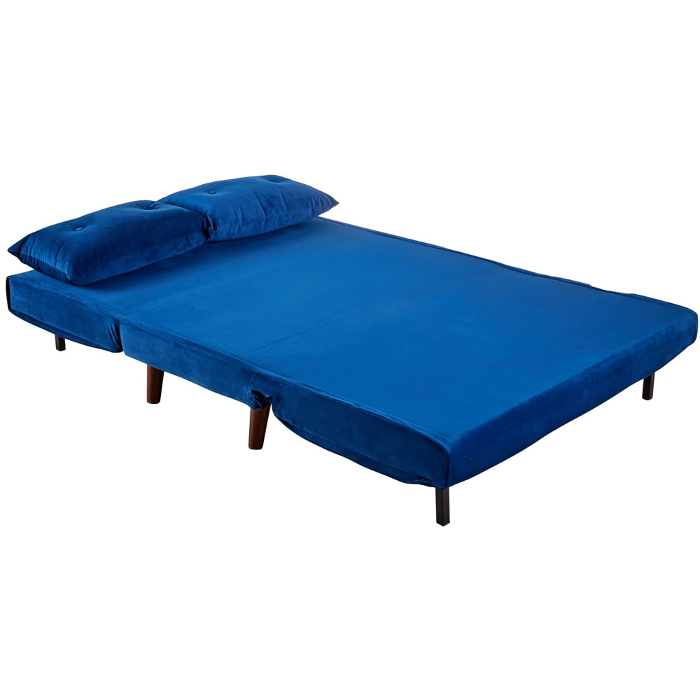 Home Source Morella 2 Seater Blue Velvet Folding Sofa Bed with Pillow Image 8
