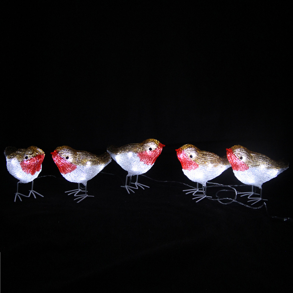 The Christmas Centre 40 Cool White LED Soft Acrylic Light-Up Robin 5 Piece Image 2
