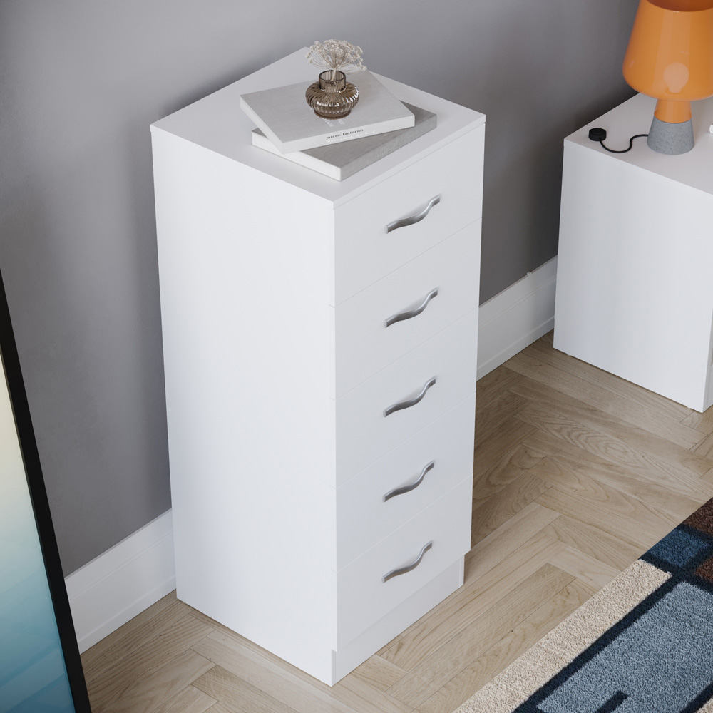 Vida Designs Riano 5 Drawer White Narrow Chest of Drawers Image 6
