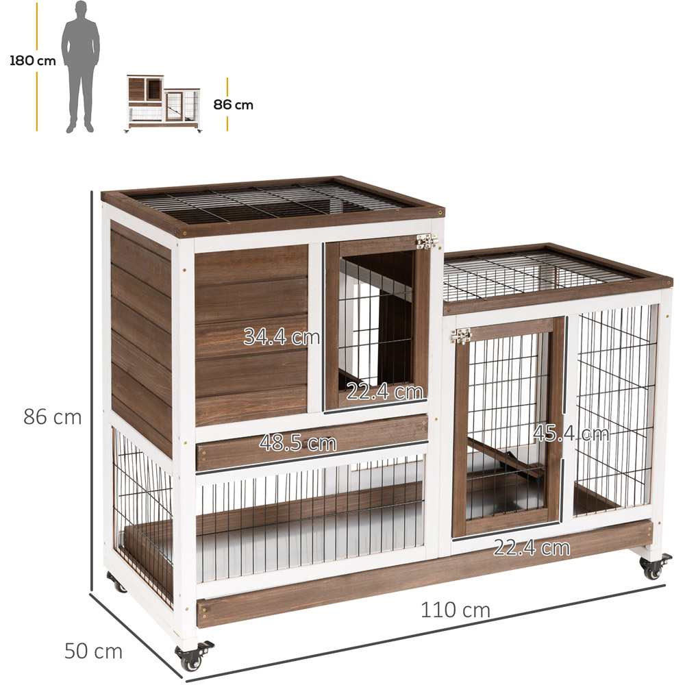 PawHut Wooden Indoor Rabbit Hutch with Wheels Image 6