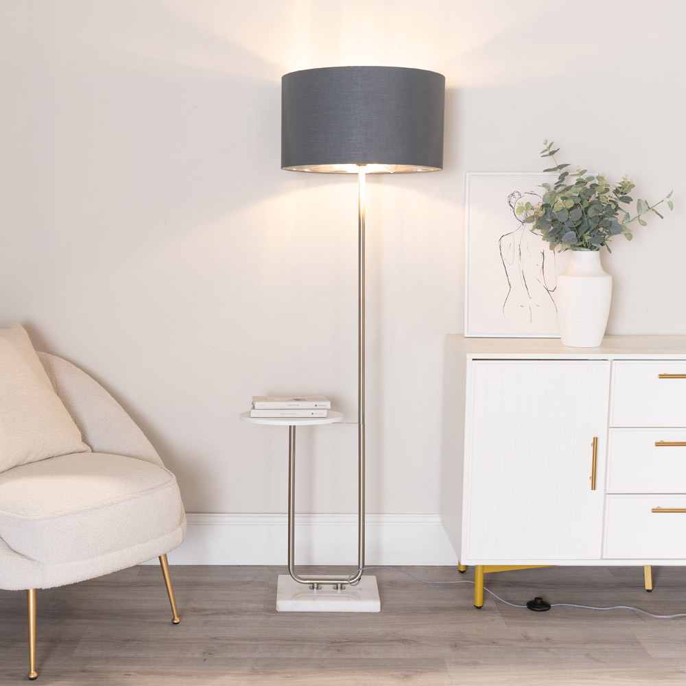 ValueLights Tavel Chrome LED Floor Lamp Table with Charcoal and Chrome Lamp Shade Image 3