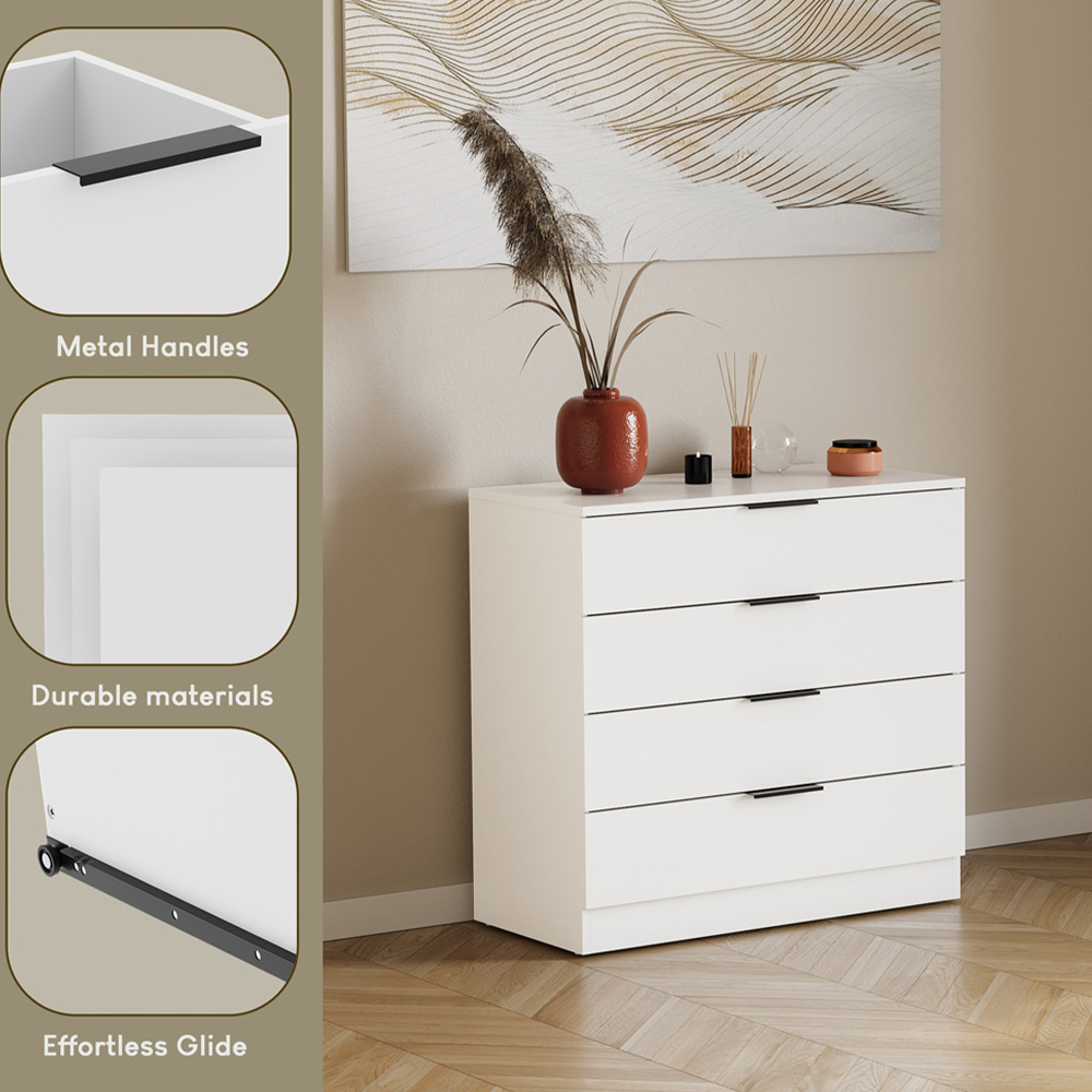 VIDA DESIGNS Trega 4 Drawer White Bedside Cabinet Image 8