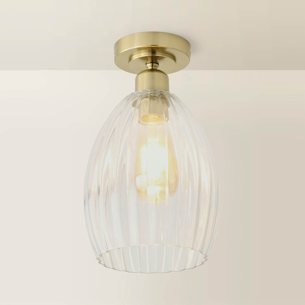 ValueLights Cheltenham Ribbed Shade Brushed Gold Flush Ceiling Light with Bulb Image 5