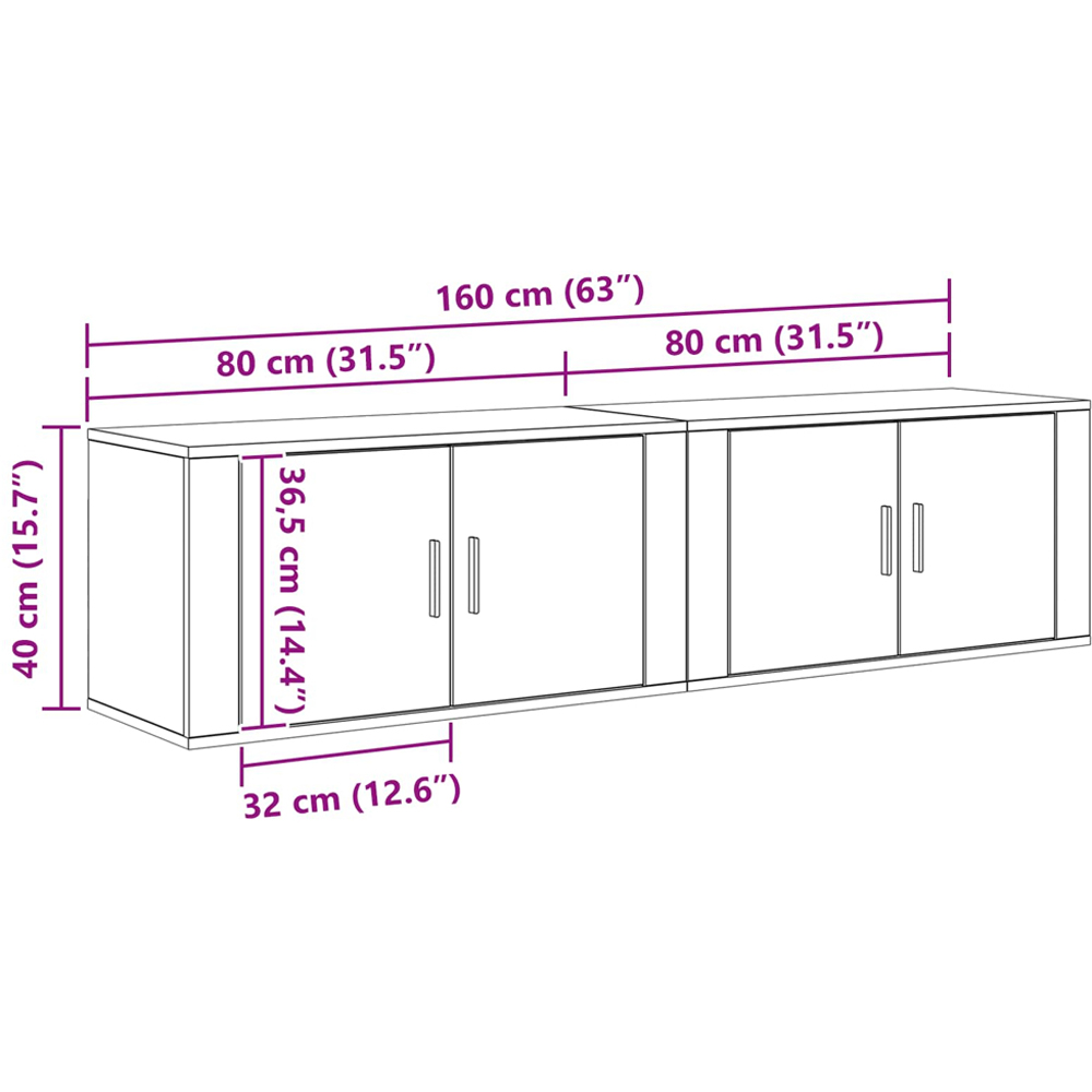 vidaXL 2 Door Black Oak Wall Mounted TV Unit Set of 2 Image 9