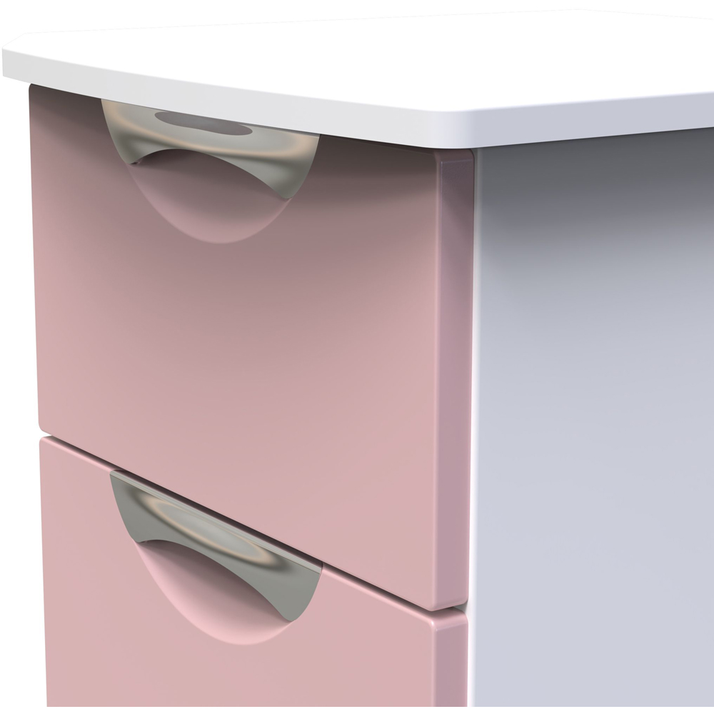 Crowndale Camden 3 Drawer Kobe Pink and White Bedside Cabinet Ready Assembled Image 5