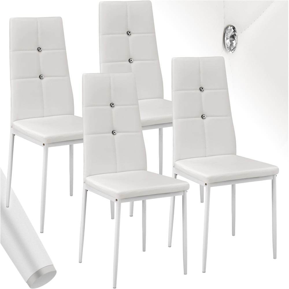 tectake Set of 4 White Rhinestone Highlight Dining Chairs Image 2