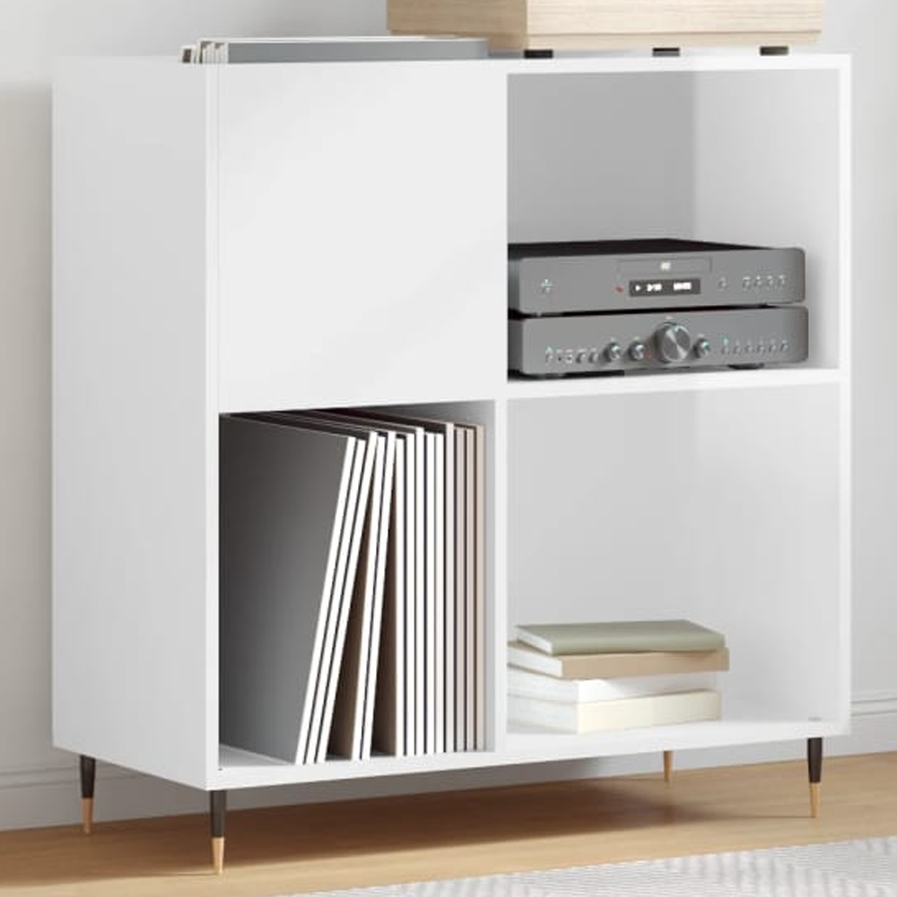 vidaXL 2 Shelf High Gloss White Record Cabinet Image 1