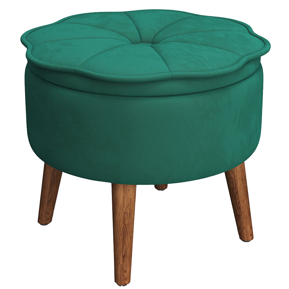Living and Home Green Velvet Round Storage Ottoman Image 2