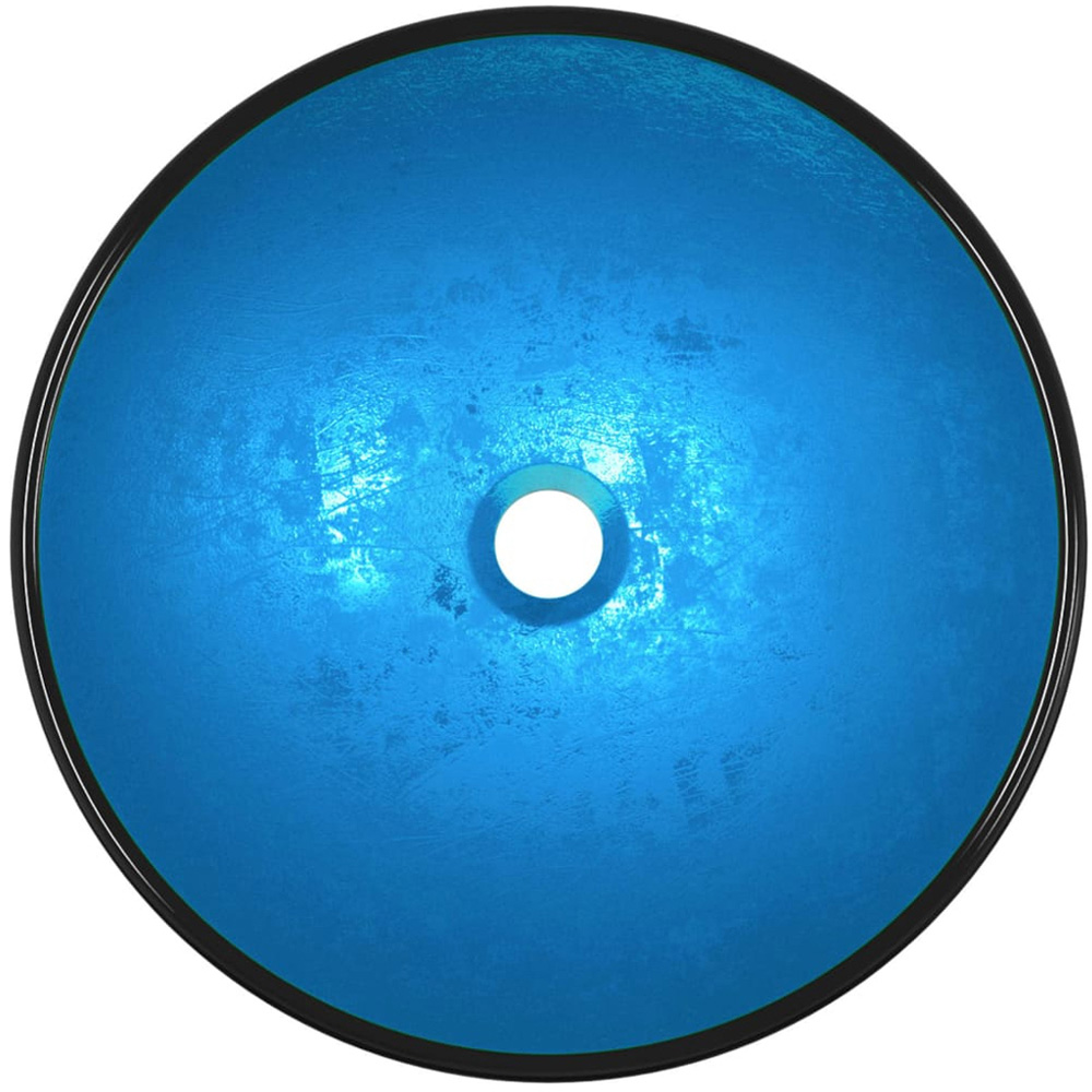 vidaXL Blue Tempered Glass Round Wash Basin 140 x 420mm Image 2