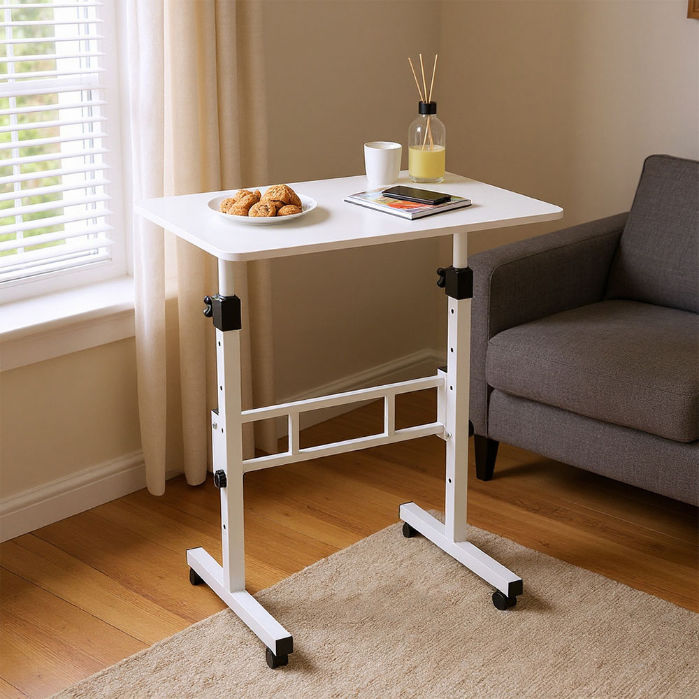 Living and Home White Height Adjustable Mobile Desk with Lockable Wheels Image 7