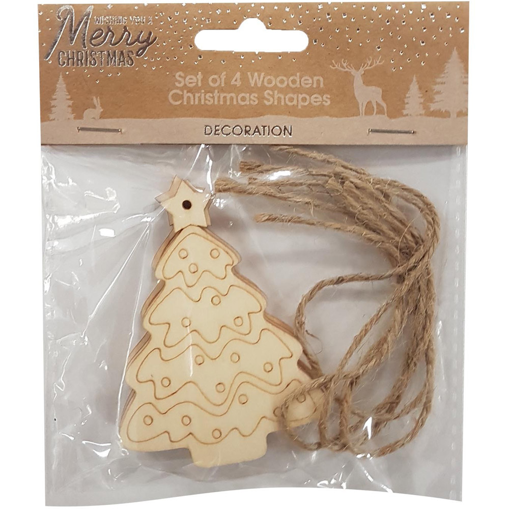 Pack of 4 Wooden Christmas Shapes Image 3