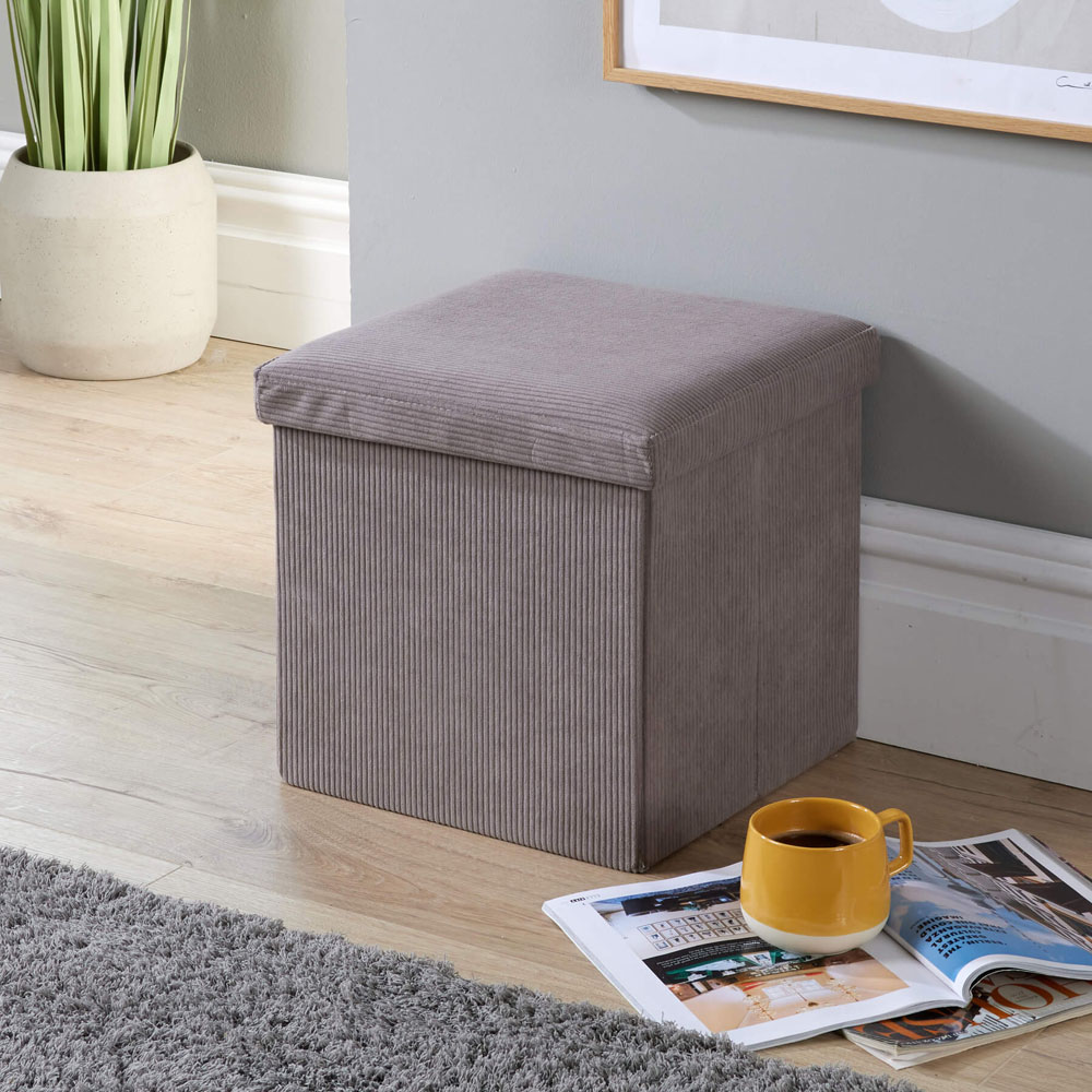 Home Source Grey Corduroy Upholstered Folding Ottoman Image 7