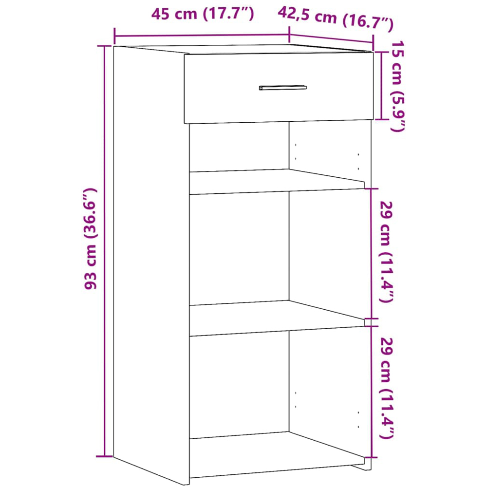vidaXL Single Drawer 3 Shelf Smoked Oak Sideboard Image 6