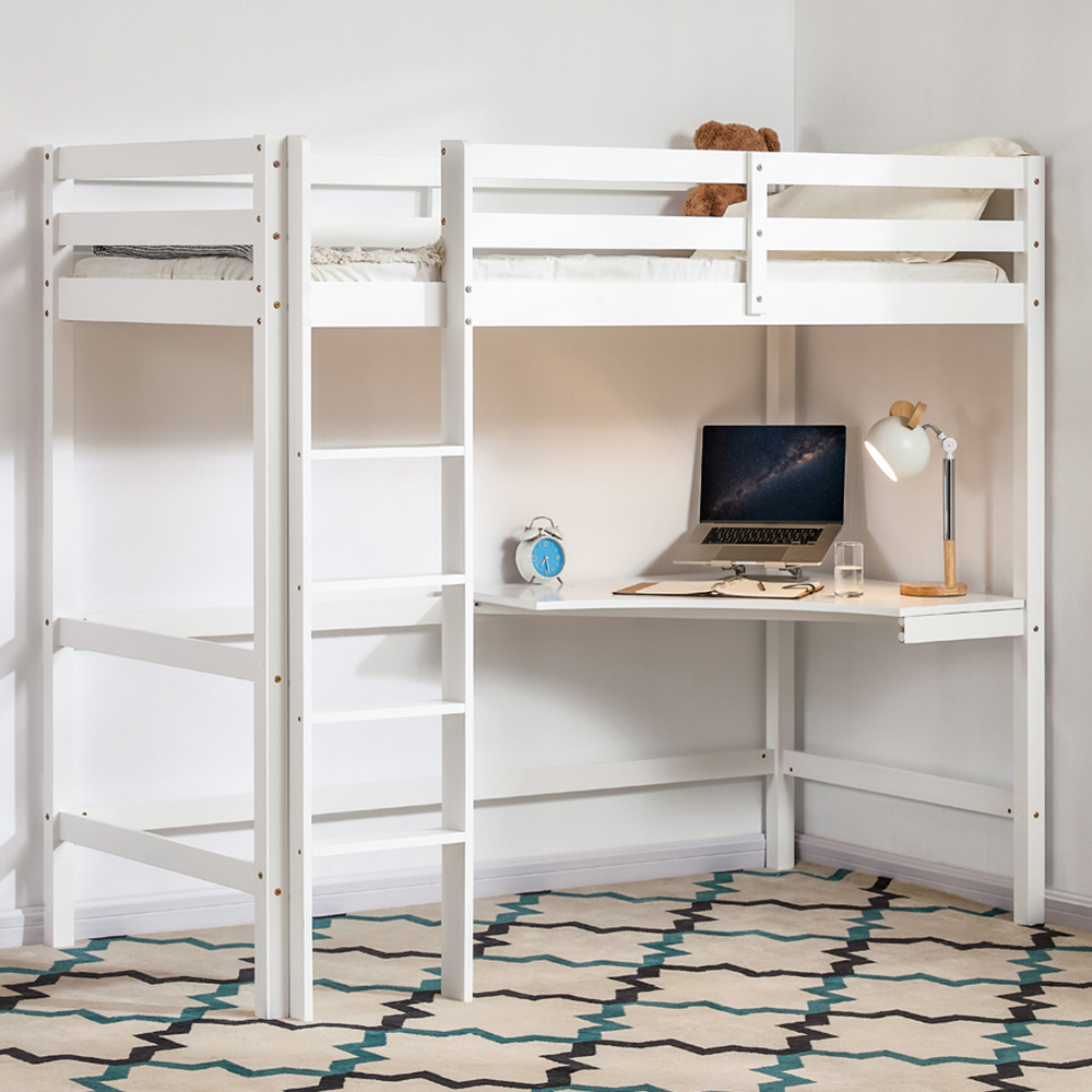 VIDA DESIGNS Sydney Single White Bunk Bed with Desk and Foam Mattress Image 1