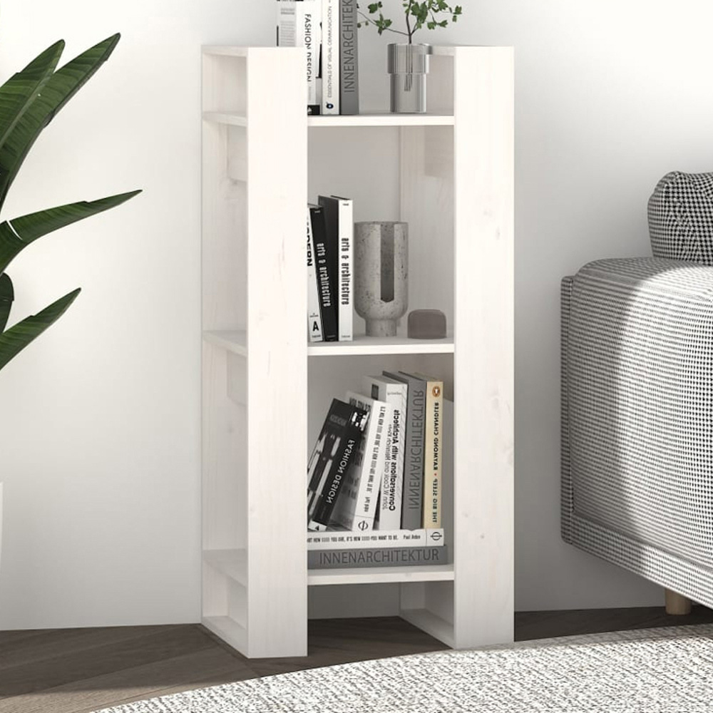 vidaXL 3 Shelf White Solid Pine Bookcase Image 1