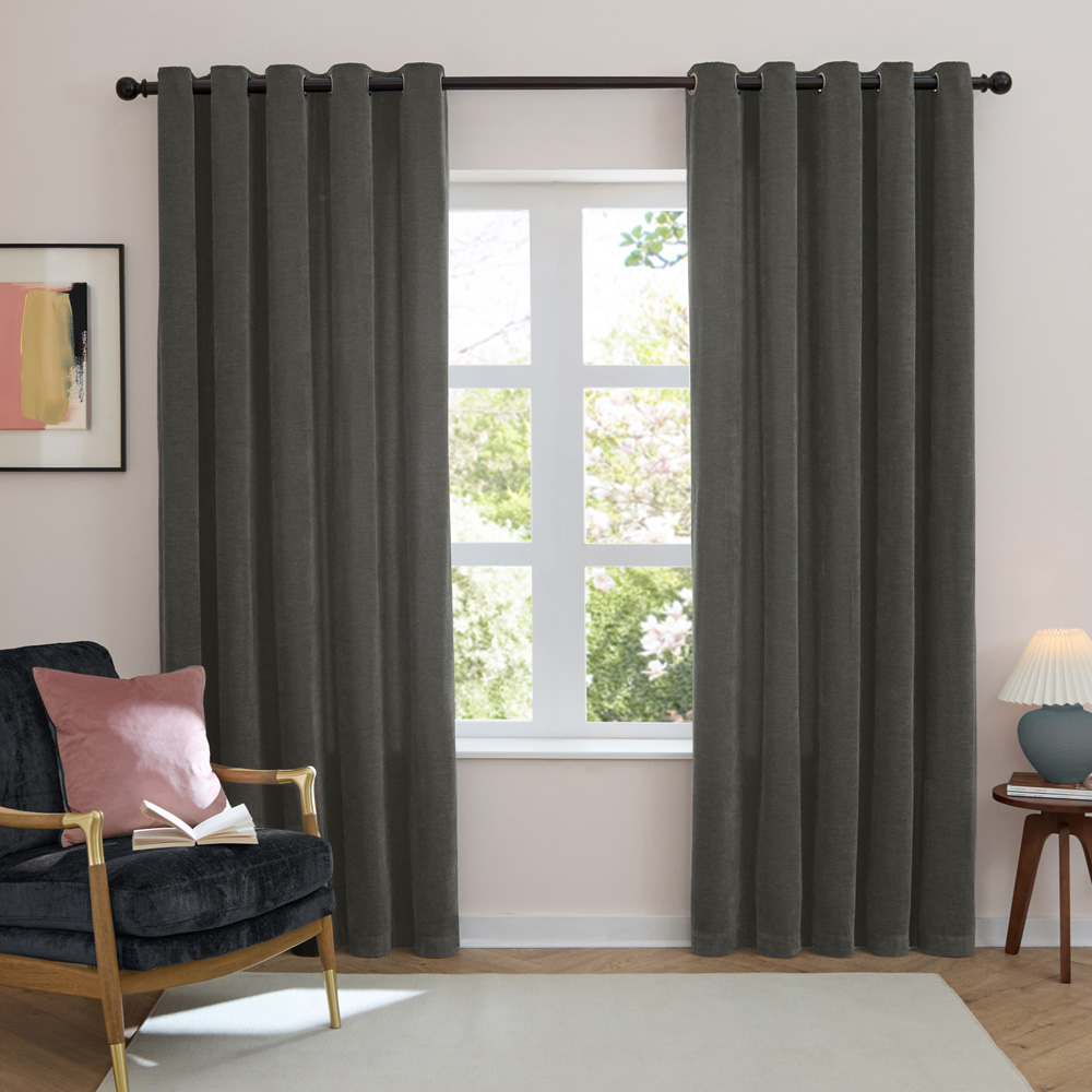 Furn Charcoal Soft Chenille Blackout Eyelet Curtains 168 x 137cm Image 5