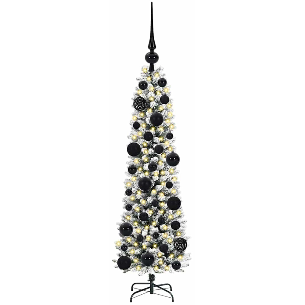 vidaXL Pre-Lit Warm White LED and Black Baubles White Artificial Christmas Tree with Stand 4ft Image 1