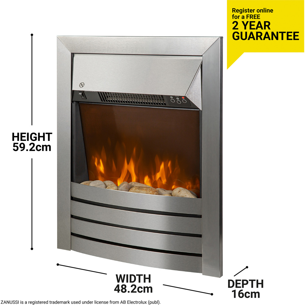 Zanussi 19 Inch Stainless Steel LED Electric Inset Fireplace with Real Pebbles and Remote 2000W Image 8