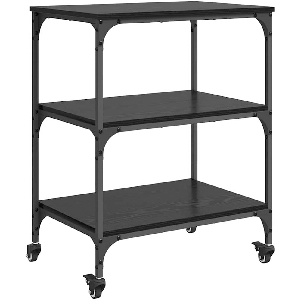 vidaXL 3 Shelf Black Oak Kitchen Trolley Image 2