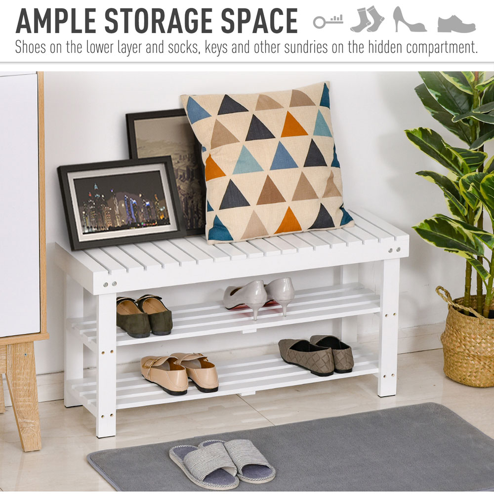 Portland White Wooden Shoe Bench with Slatted Shelves Image 5