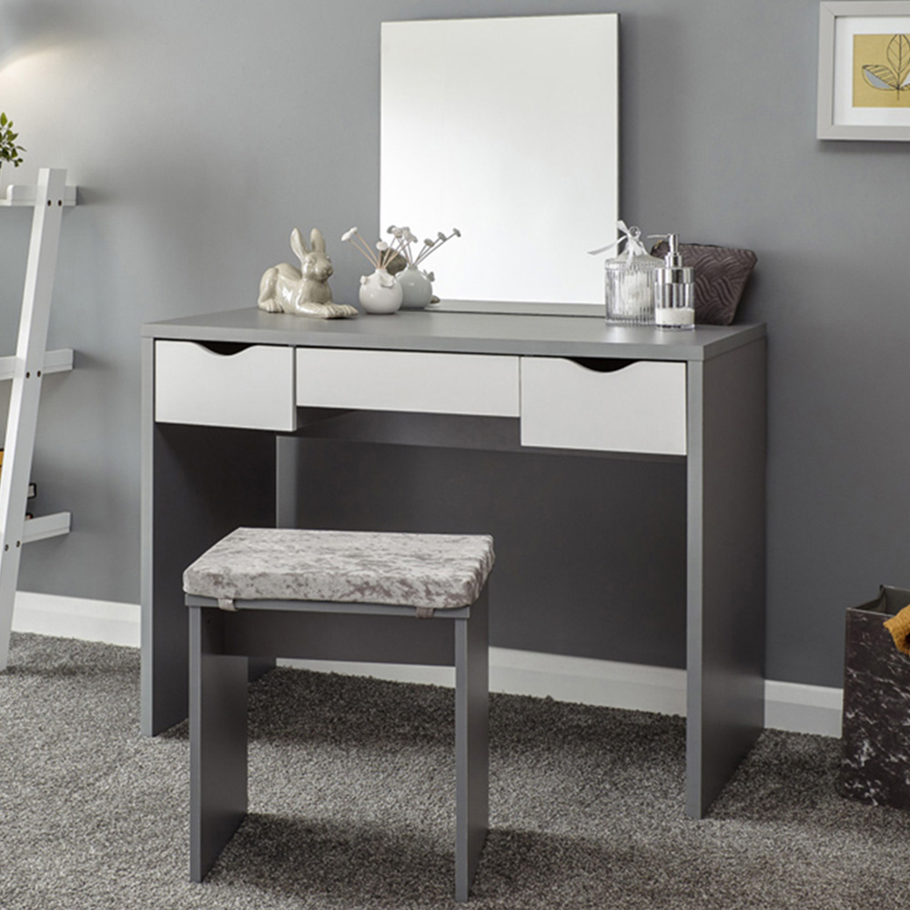 GFW Elizabeth 3 Drawer Grey Dressing Table Set with Mirror Image 1