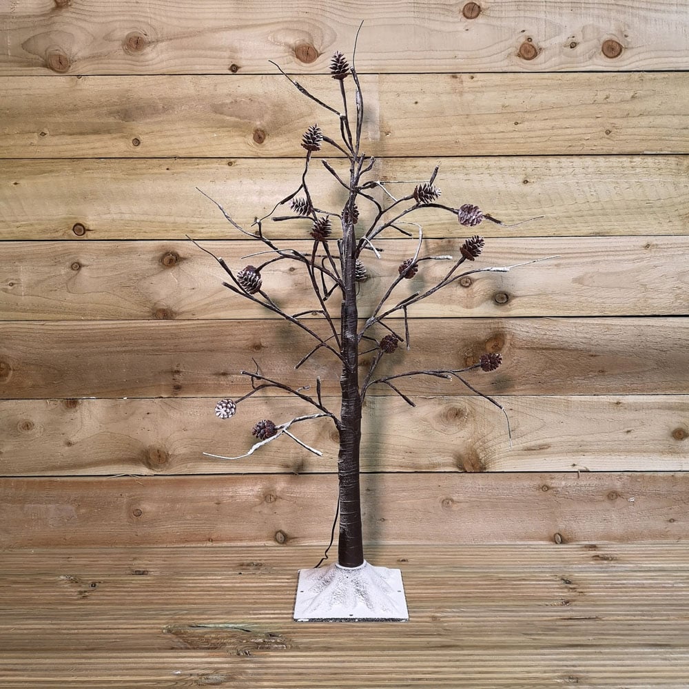 Samuel Alexander Warm White LED Pre Lit Snowy Brown Twig Christmas Tree with Pine Cones 3ft Image 7