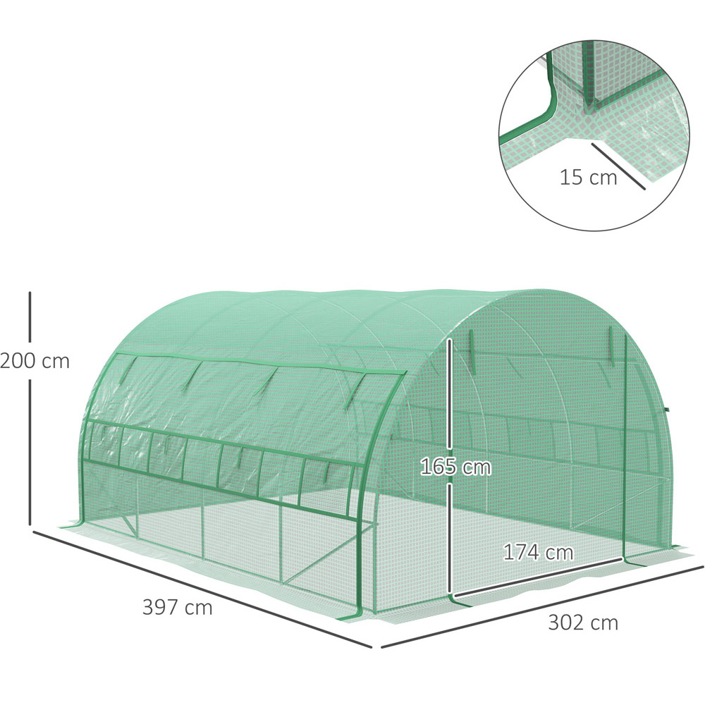 Outsunny Green Plastic 10 x 13ft Polytunnel Greenhouse Image 7