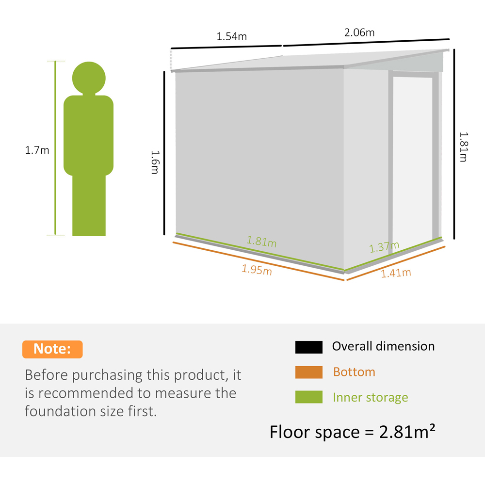 Outsunny 7 x 5ft Grey Lean To Garden Shed with Foundation Image 9
