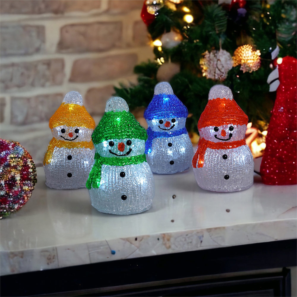St Helens LED Acrylic Snowmen Christmas Decoration 4 Pack Image 1