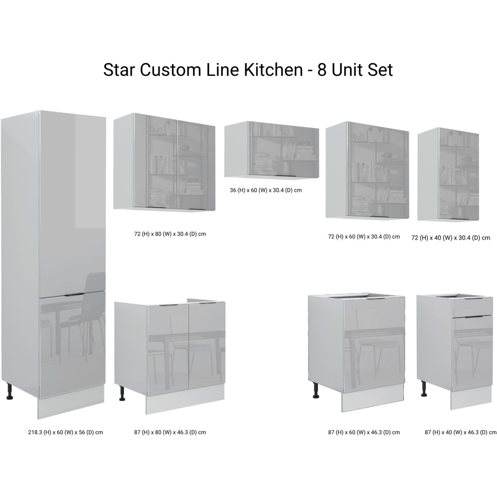 Impact Furniture Star Light Grey Gloss Kitchen Cabinet Unit Set of 8 Image 2
