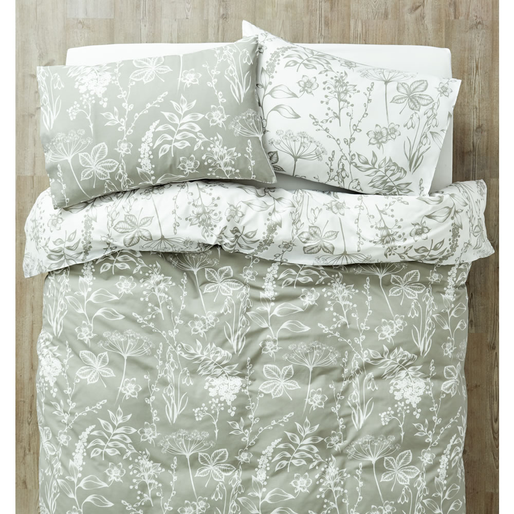 Wilko Botanical Grey Easy Care King Size Duvet Set Wilko